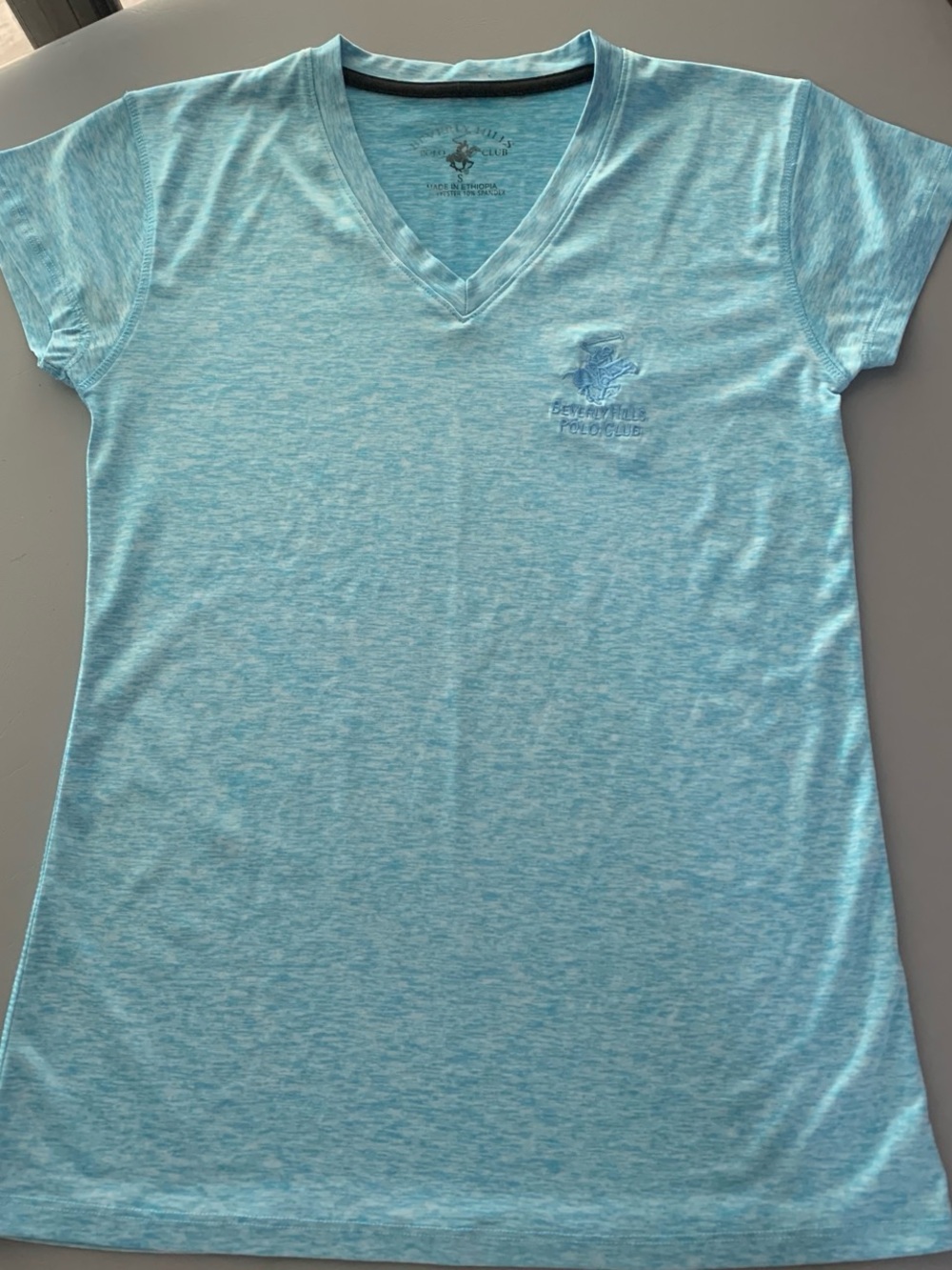 Beverly Hills Polo Club Heathered Aqua V-Neck Short Sleeve Tee